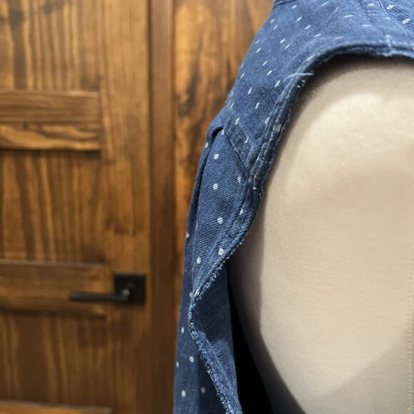 LRL Lauren Jeans Tunic Shirt Women S Sleeveless Polka Dot Denim Button Chambray - Picture 9 of 16